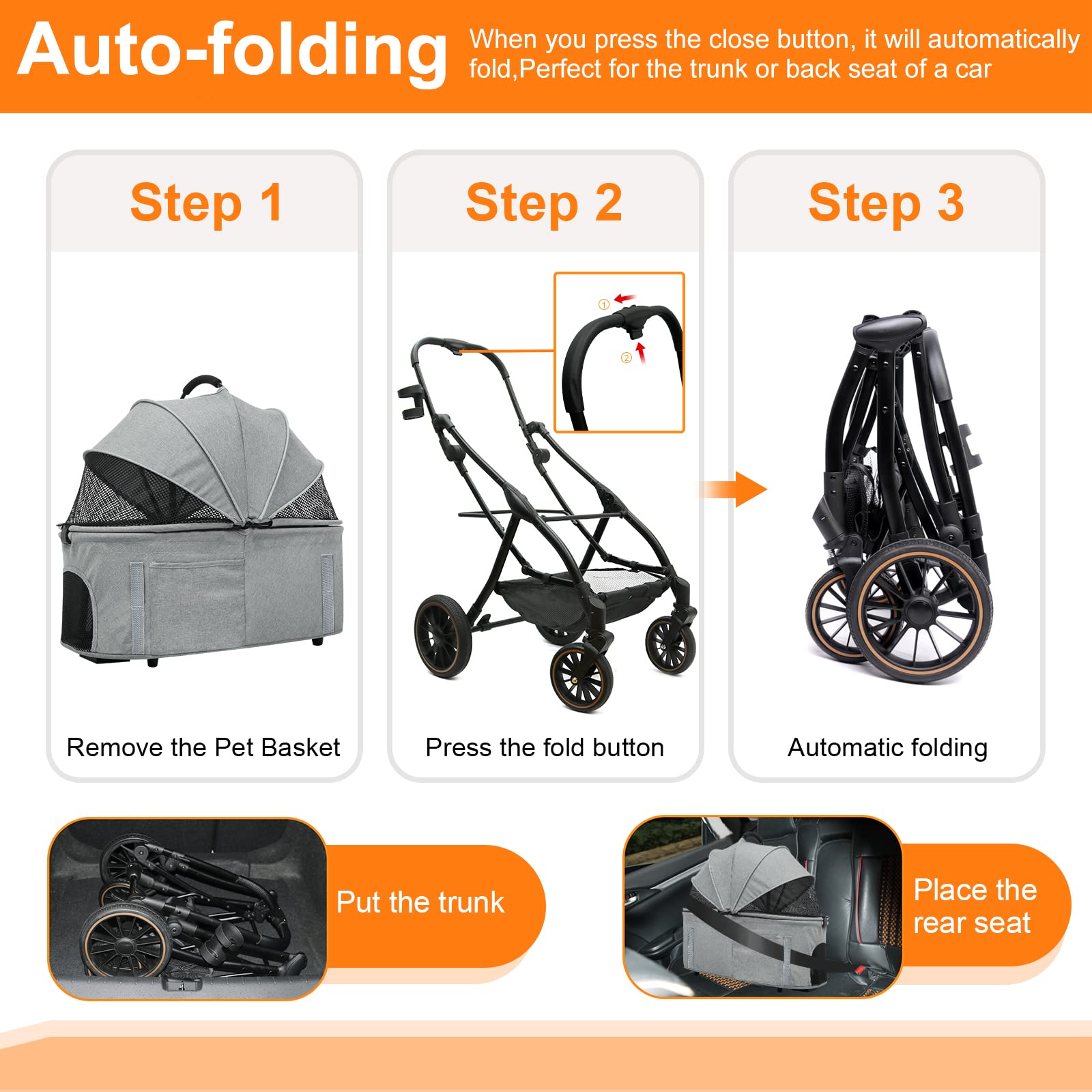 Dog Strollers for Small Medium Dogs Lightweight Aluminum Alloy Frame