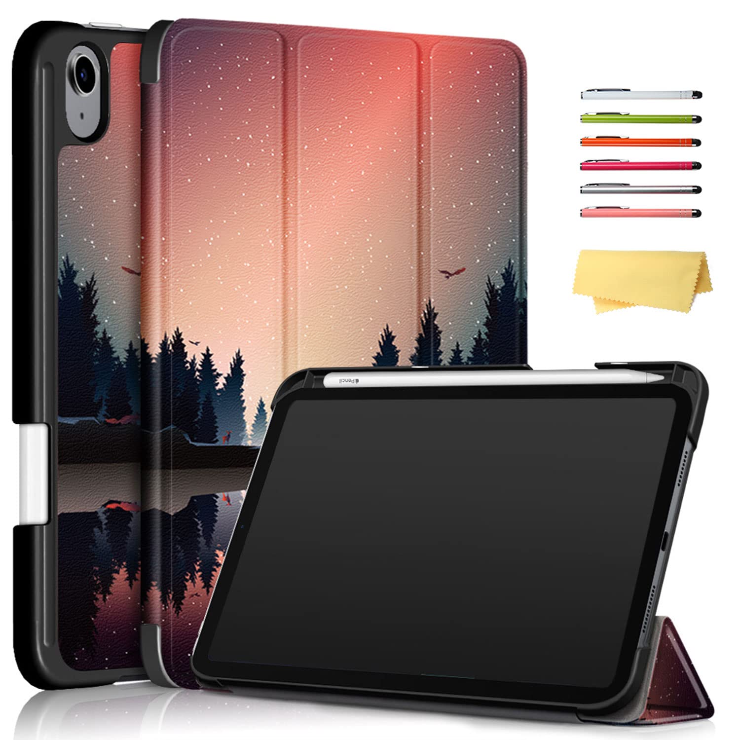 UUcovers iPad Mini 6 Case 2021 (8.3") with Pencil Holder [Auto Sleep/Wake] Slim Trifold Stand Folio Smart PU Leather & Hard Back Shockproof Cover for Apple iPad Mini 6th Generation, Dusk Orange Tree