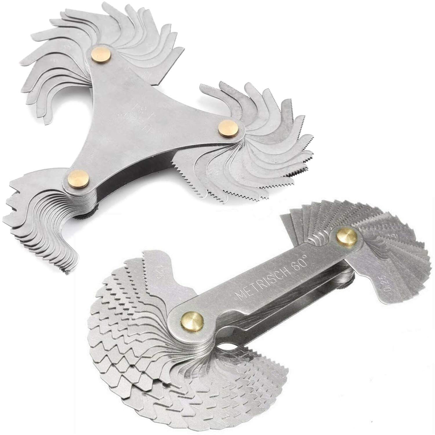 2 Pack Thread Pitch Gauge, 51 Pcs America SAE Type + 58 Pcs Metric