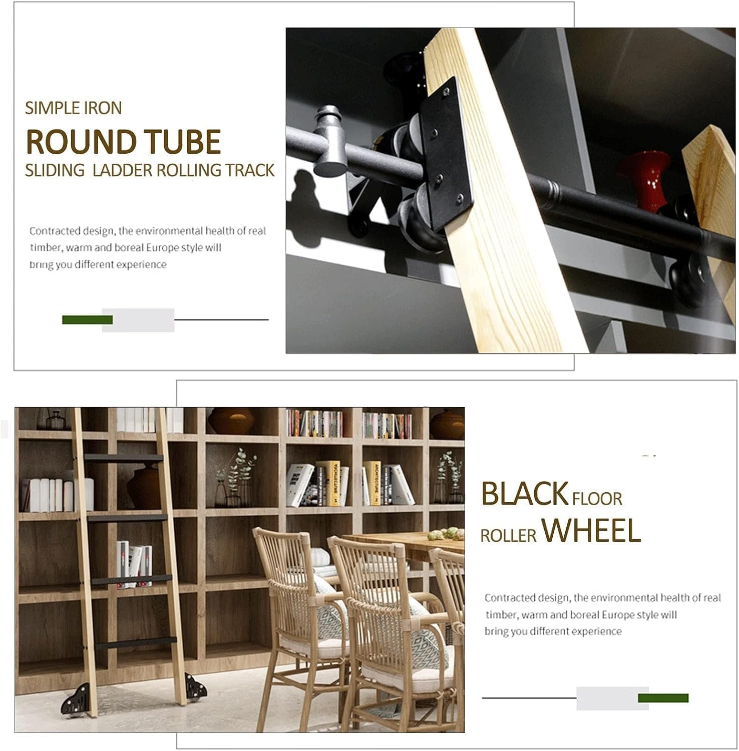 Rolling Library Sliding Ladder Hardware Kit Sliding Barn Door Track Hardware Accessories, for Home/Indoor/Mobile Carbon Steel Round Tube (no Ladder)(100cm(3.3 ft) Track kit)