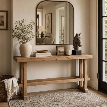Narrow Entryway Table 59" Farmhouse Wood Console Table for Entryway Rustic Sofa Table for Living Room/Hallway/Reception/Bedroom, Natural Color