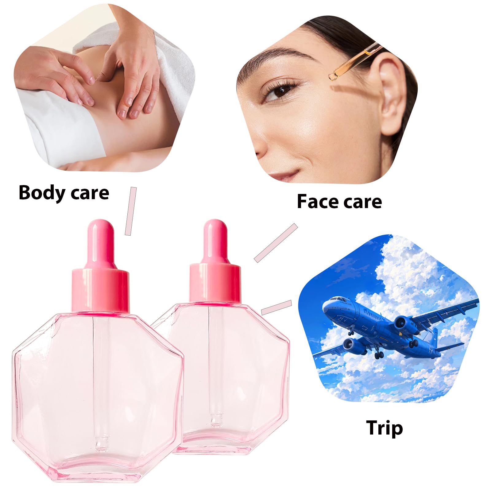 Botellas de vidrio rosa con cuentagotas de 50 ml, 6 botellas de vidrio de diamante con cuentagotas, para aceites esenciales, sueros de perfume, sueros y otros líquidos (-rosa, 50 ml)