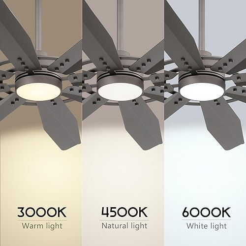Miniatura 10 de ELEHINSER Ventilador de techo moderno de 72 pulgadas con luz y control remoto, 8 aspas de aluminio de 6 velocidades, potente motor de CC reversible