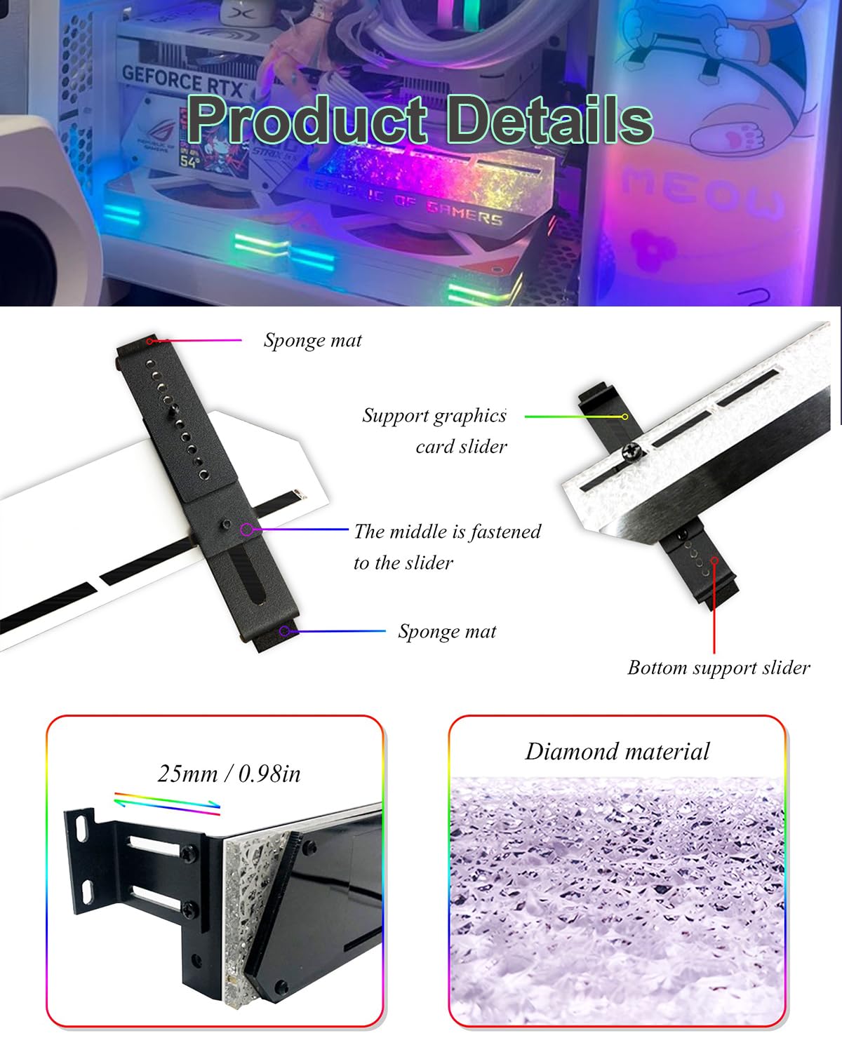 Supporto per Scheda Grafica RGB, Supporto per Gpu con Display da 2,2 Pollici, Risoluzione 320 * 240, Supporto per Scheda Grafica Serie 30/40, per Appassionati di Esport Fai da Te Black