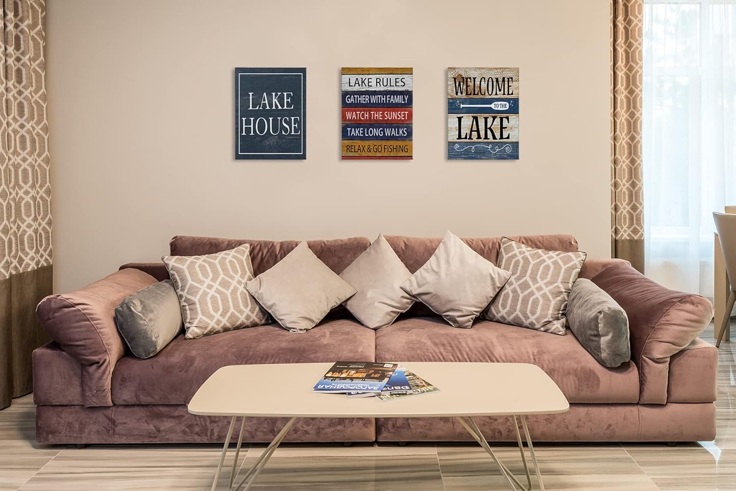 Welcome To The Lake Paddle Lake Rules Canvas Wall Art Prints Artwork Signs Framed for Lake House Porch Wall Decor Home Room Decor,11 X 14 inch Set Of 3,Housewarming Gift,Lake Cabin Canvas Wall Decor
