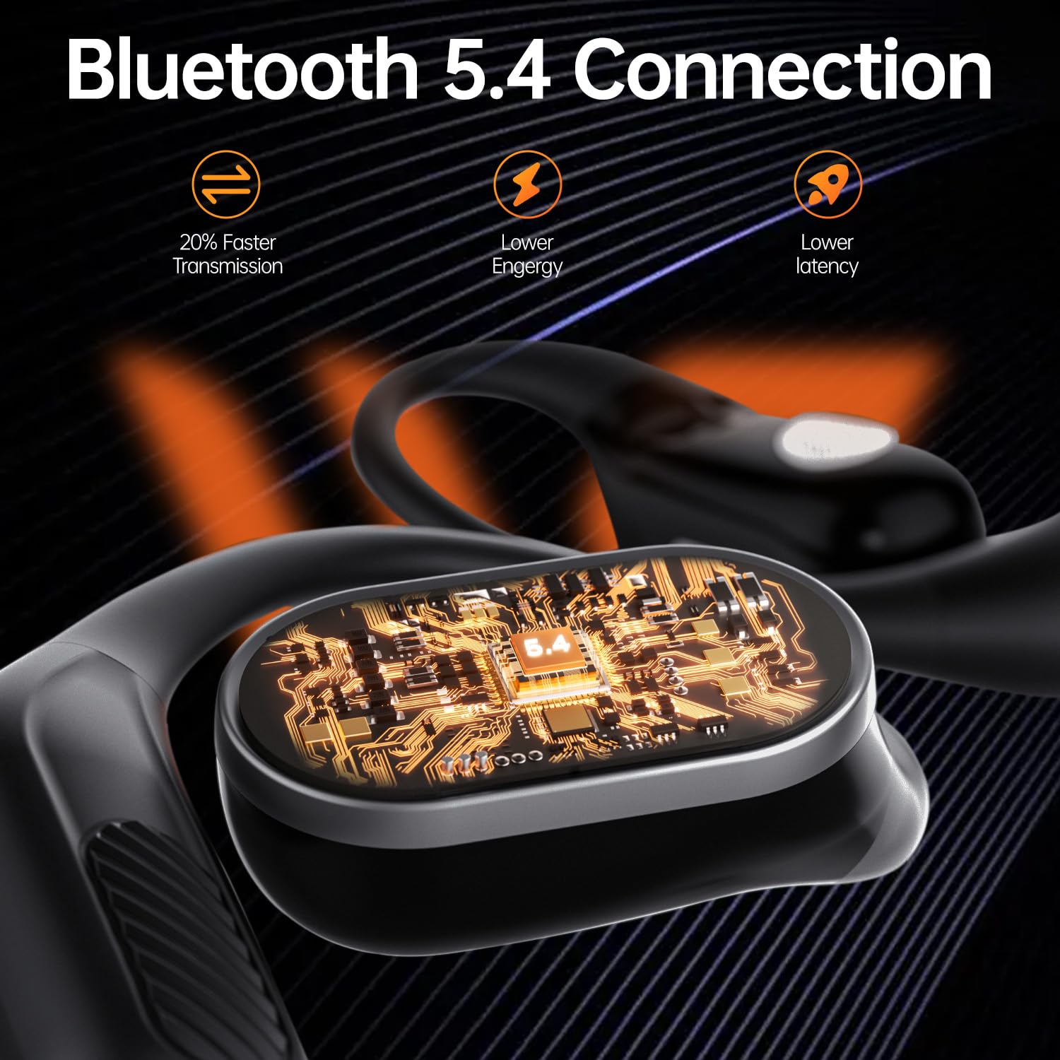 Weofly Outfits - Auricolari aperti, senza fili, Bluetooth 5.4, leggeri, con microfono, cancellazione del rumore, IPX7, impermeabili, per corsa, sport, esercizio (nero)