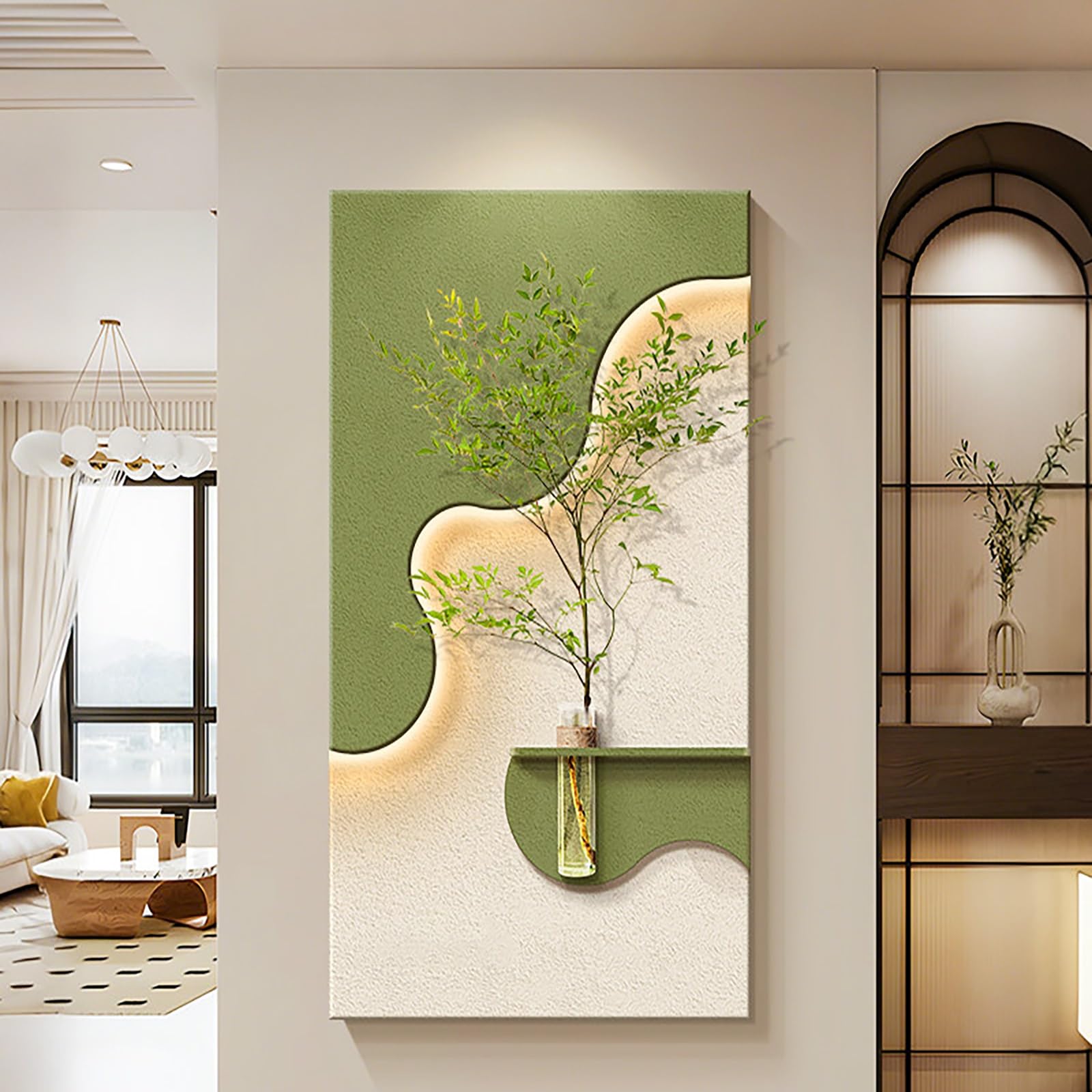 ZCQMSCWW 3D LED Minimalist Sandstone Textured Wall Sculpture Decor, Warm Light with Remote & Plug-in for Living Room, Study, Entrance(X,120 * 70cm/47.2 * 27.5in)