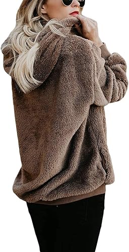 Miniatura 3 de ReachMe - Sudadera de gran tamaño con capucha sherpa para mujer, de vellón, sin botones, con bolsillos, cuadros escoceses, abrigo mullido