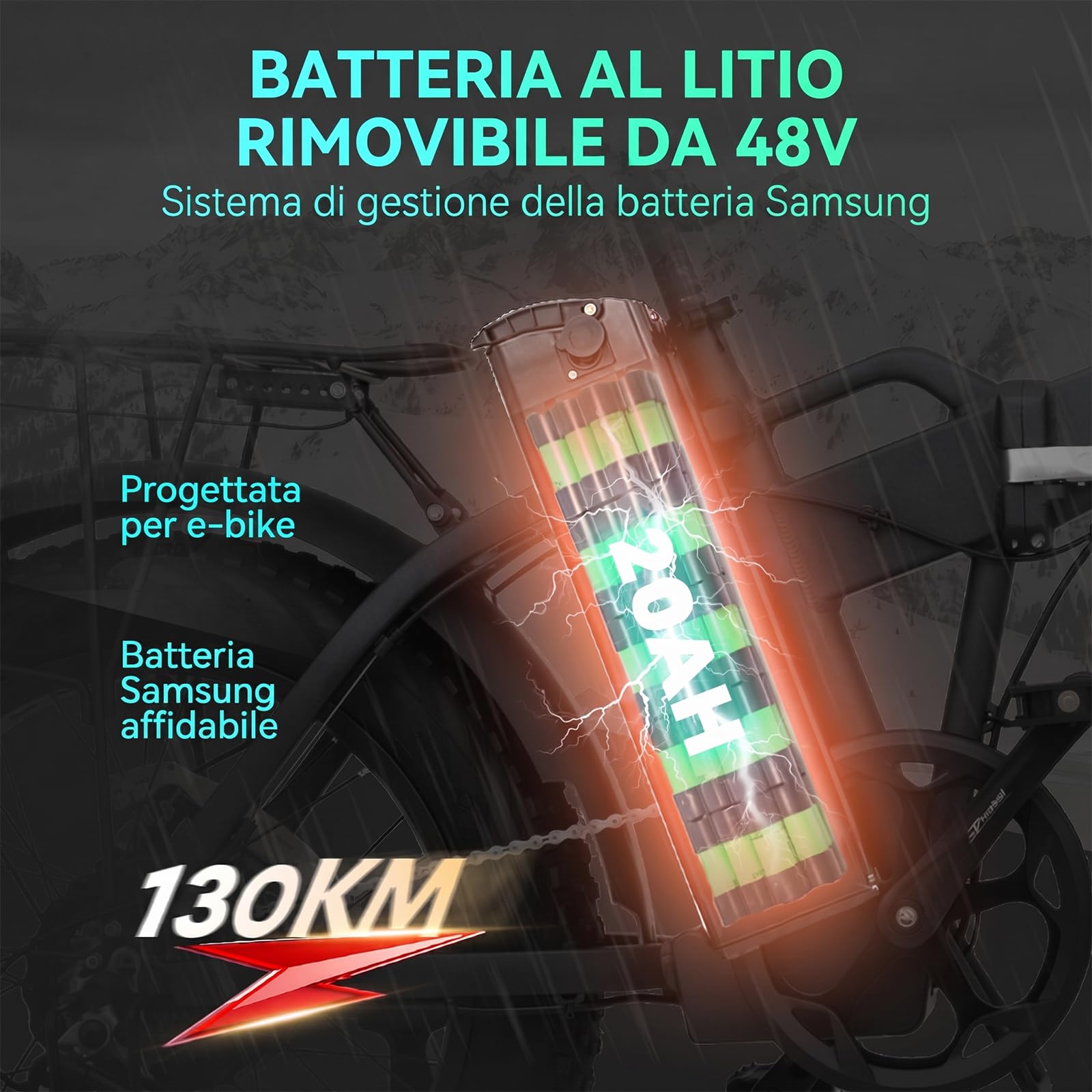 Bicicletta elettrica Pieghevole Pneumatici Fat da 20" x 4" Batteria Rimovibile da 48V 20Ah Massima 25 km/h Autonomia 100–130 km Design uomo donna per Spostamenti Urbani e Rurali AT20 PRO