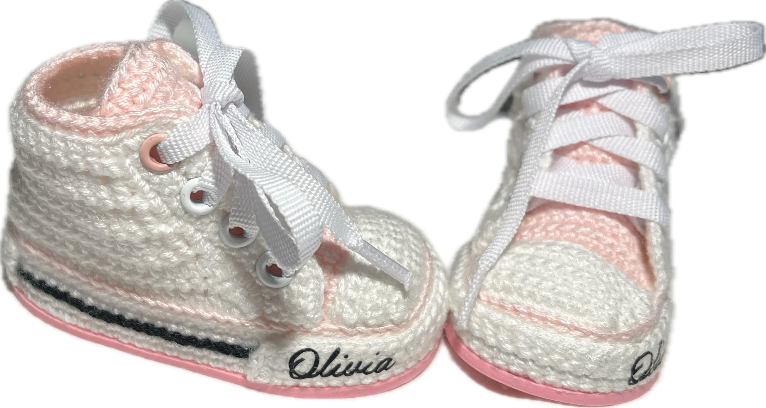Personalisierte Gehäkelte Baby-Sneakers mit Kostenloser Namensgravur - Handgefertigte High-Top-Sneakers mit Klettverschluss - Häkelschuhe für Neugeborene