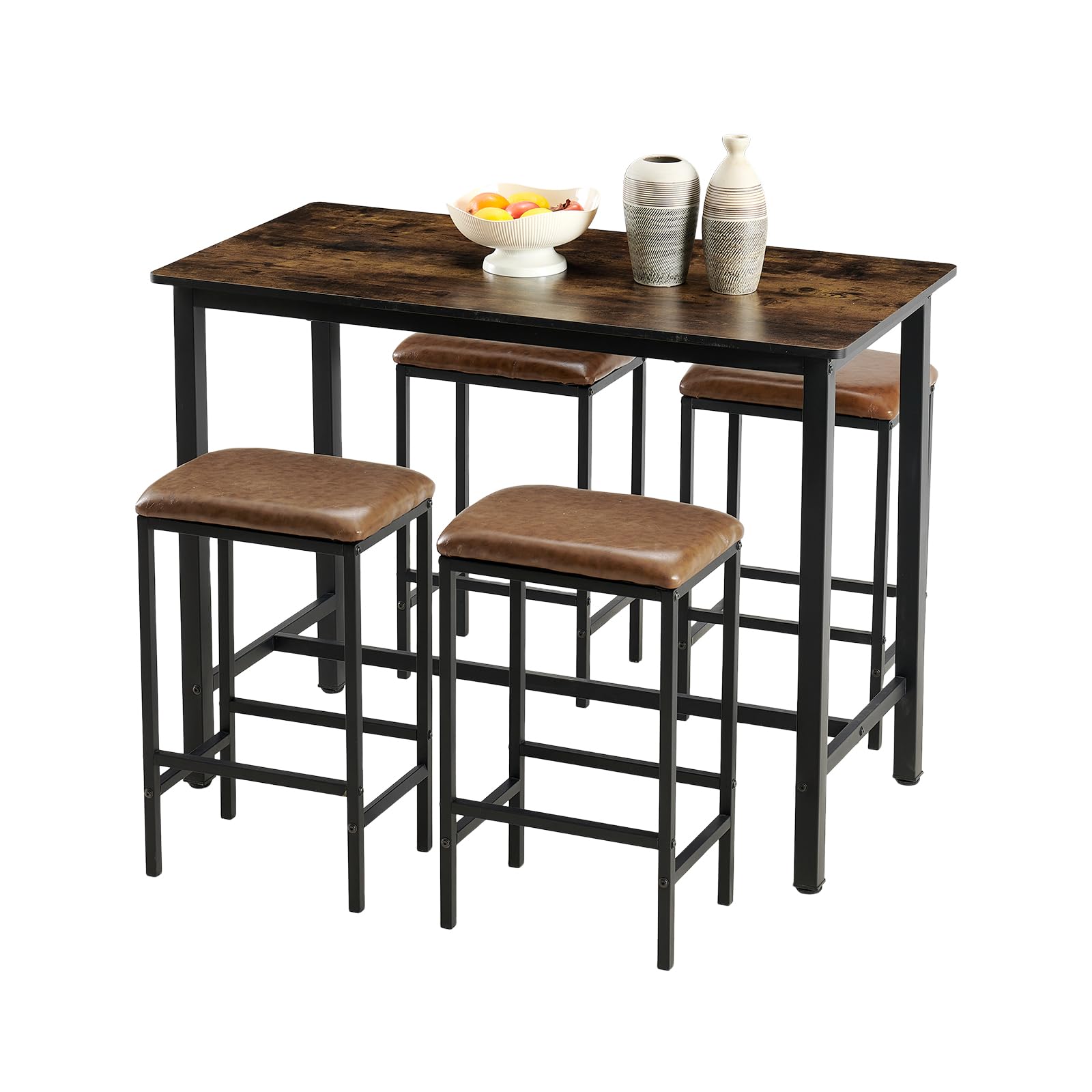 Lot de 5 chaises de Salle à Manger, Table et Chaise Cuisine, Cadre en métal, Marron
