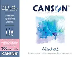 CANSON Bloco Papel Aquarela de Acetinado Montval A4 21 x 29,7 cm 300 g/m² 12 Folhas