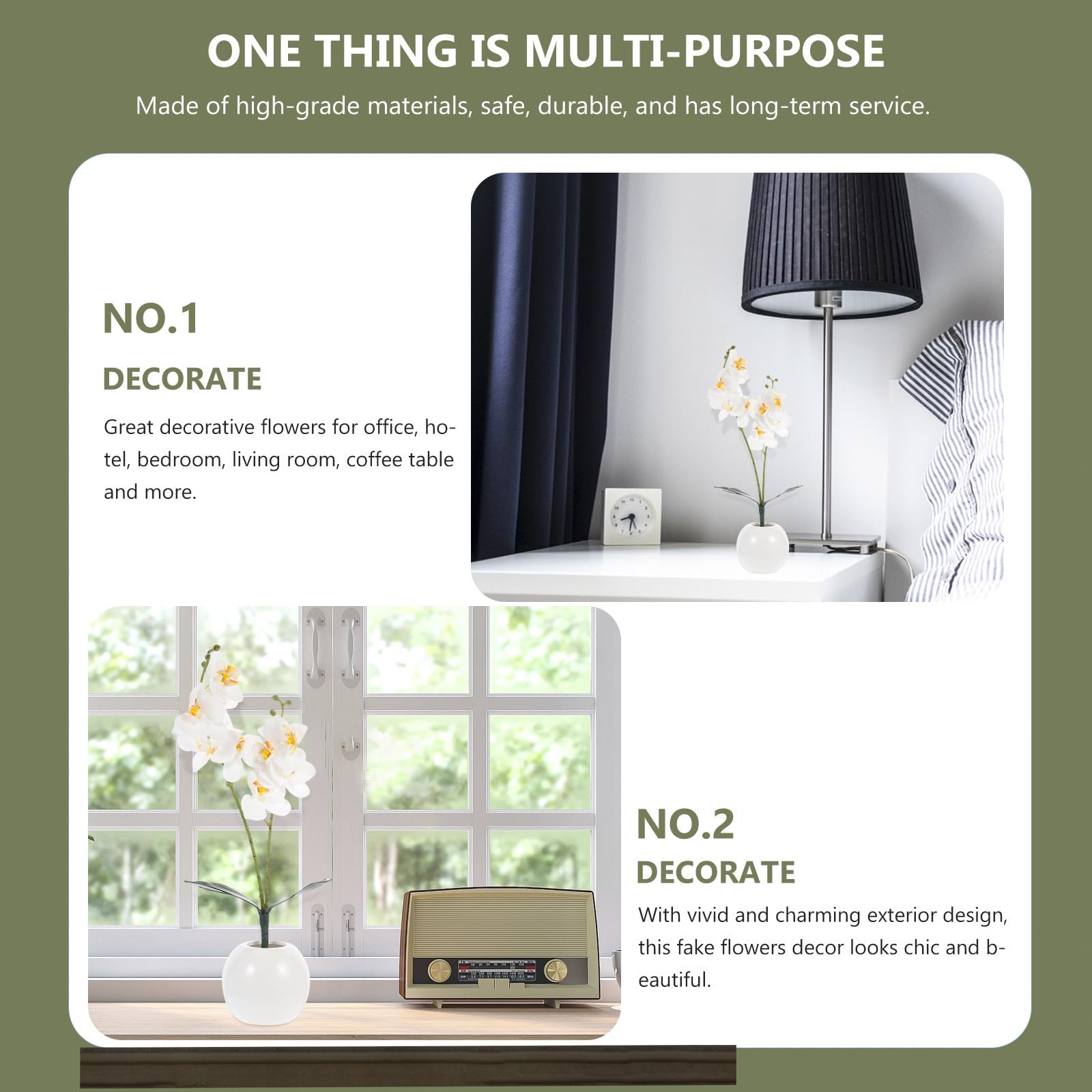 Fausse Orchidée Phalaenopsis en Pot Blanc Fleurs Artificielles en Soie, Décoration Intérieure Chic sans Arrosage ni Lumière pour Anniversaire ou Pendaison de Crémaillère