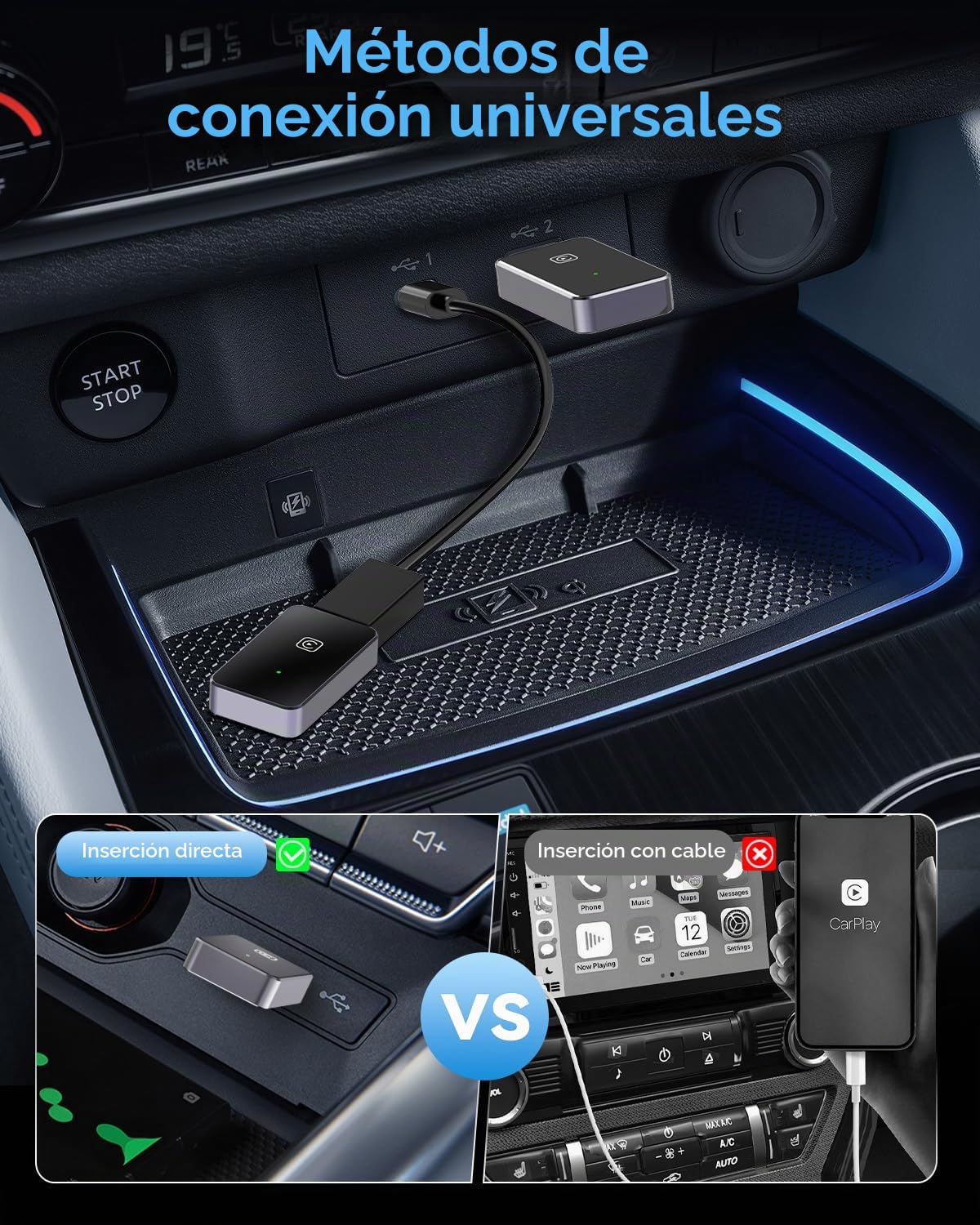 Adaptador CarPlay Inalámbrico 2025, Dongle USB Plug & Play para iPhone iOS 10+, Compatible con Coches con CarPlay (CP1-G)