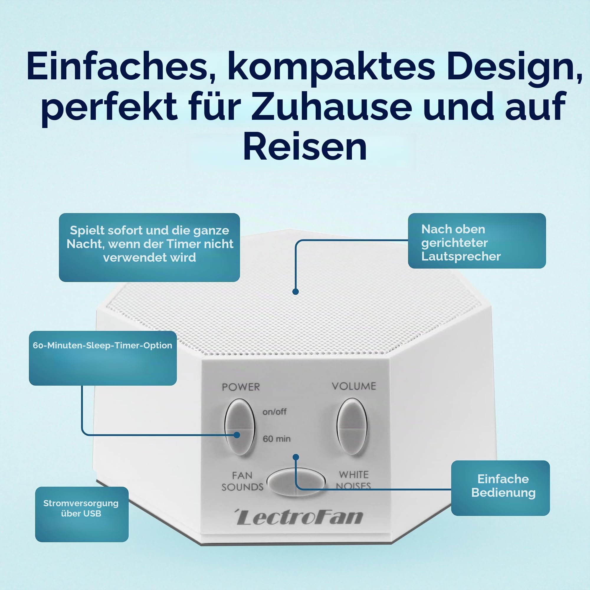 LectroFan ASM1007-G Weißes Rauschgerät mit Lüftergeräuschen und Schlaf-Timer