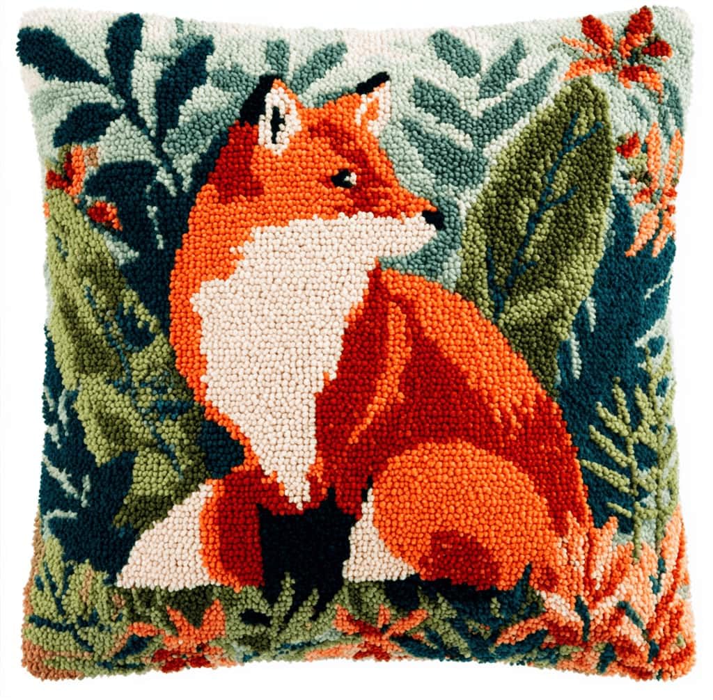 Beginner Latch Hook Cushion Kit,Jungle Fox Decor Pillow Cover 43X43Cm