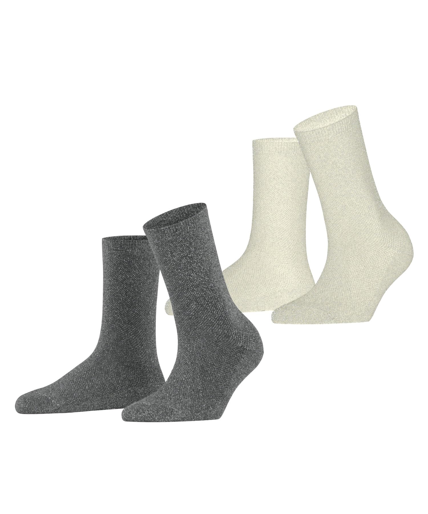 ESPRIT Women's Shimmer Multipack W So Cotton Patterned 2 Pairs Socks, Multicolor Grey Off-White 0030, 2.5-5