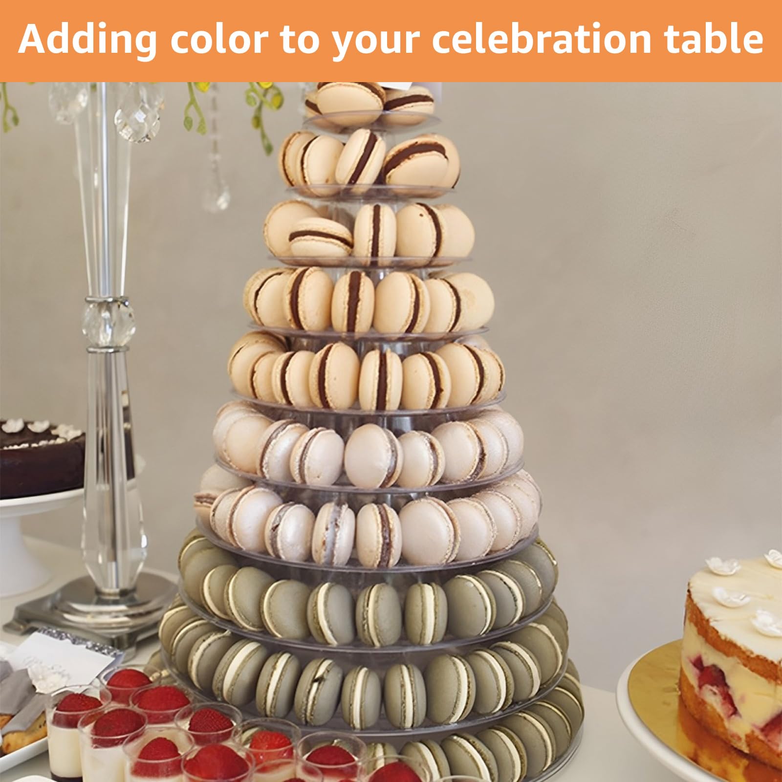 YAYODS Tour à macarons à 10 niveaux - Rond - Transparent - Présentoir à macarons en plastique - Pour mariage, anniversaire, fête prénatale