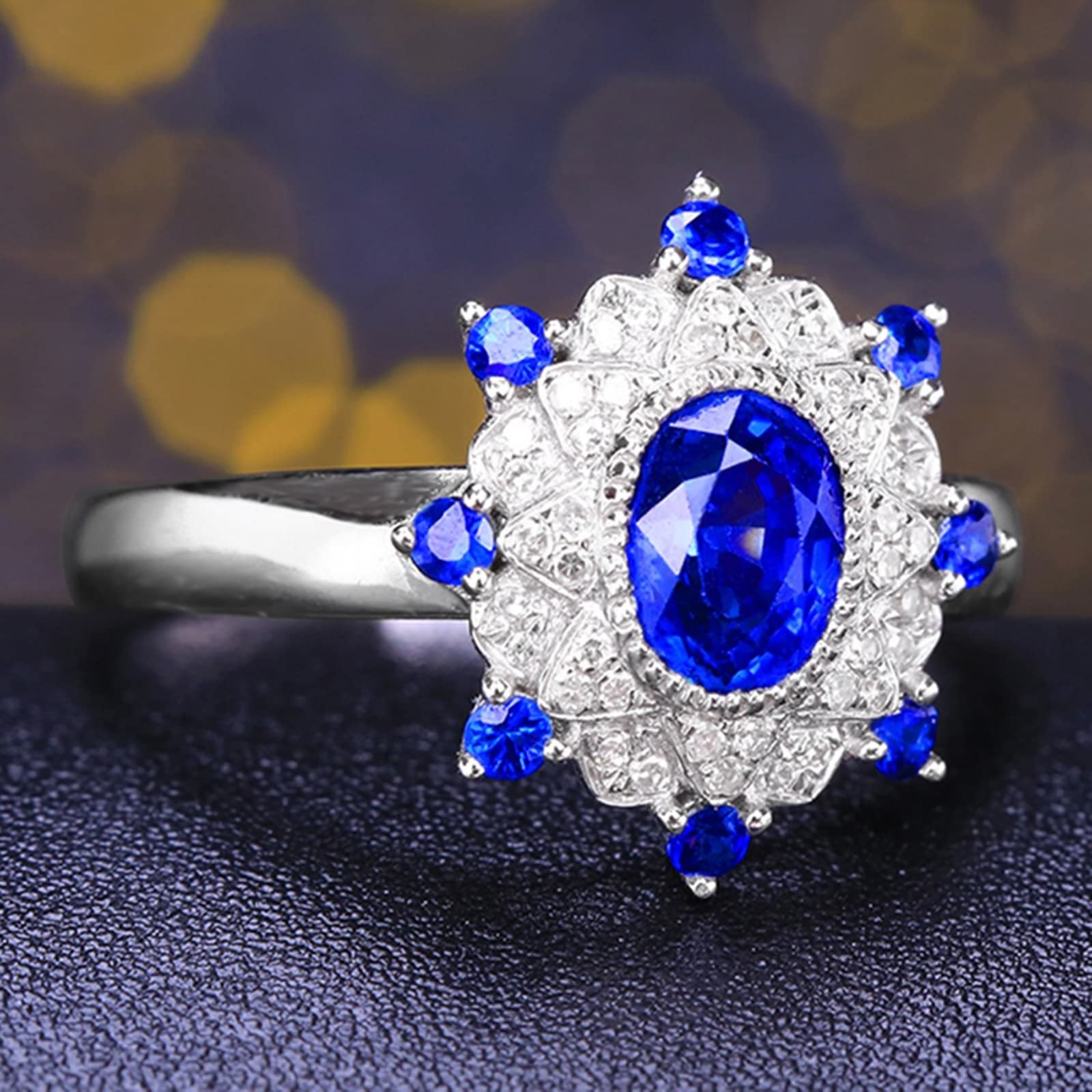 AMDXD Verlobungsring Weiß Gold 18 Karat Au750 Frauen, Saphir Hochzeitsring Blau, Blumen Pärchen Ringe Weiß Gold 750 mit Diamant Echtgold Schmuck