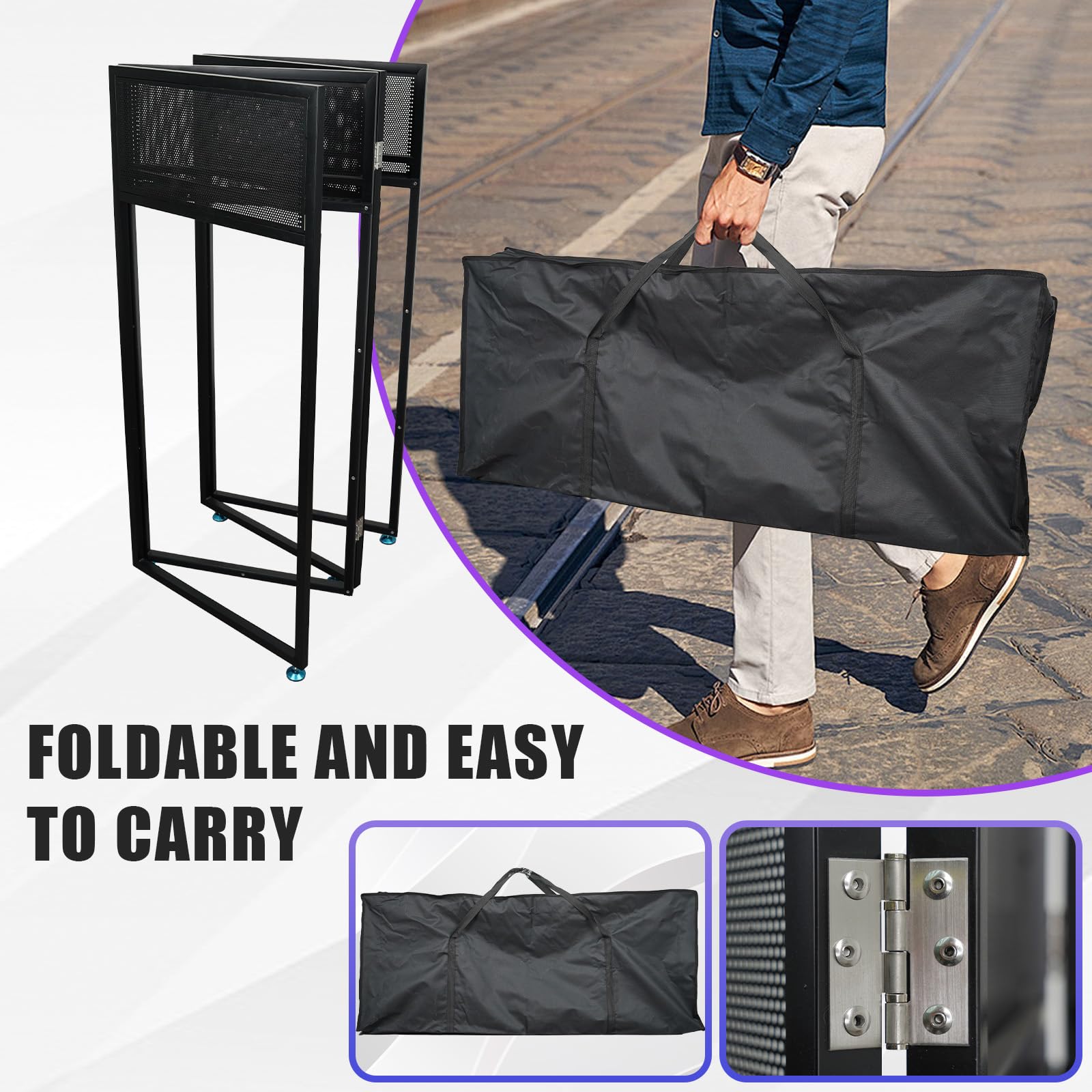 DJ Booth Portatile 112x51x125 cm Pieghevole Telaio Metallico Bianco e Nero con Borsa Trasporto