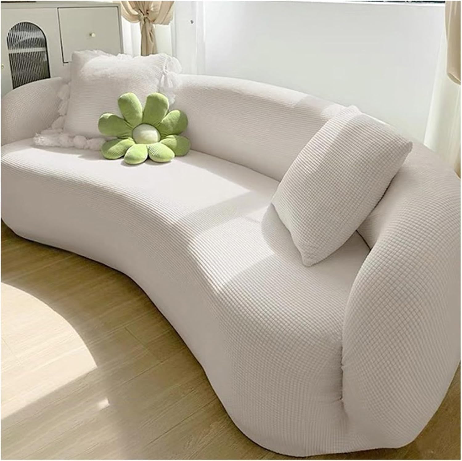 Qvqv A Stretch Semi Circle Curved Couch Slipcover, Shaped Semi-Circular Curved Sof Cover For Living Room, Modernjacquard Curved Sof Slipcover(,4 Seat [ 92-118 In])