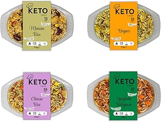 Instant Rice Ready Meals – Chinese Fired Rice, Mexican Rice, Biryani Rice, Spaghetti Bolognese Noodles, Konjac Vegan Microwaveable Meal | Free-from & High in Protein Pack of 4 (370g)