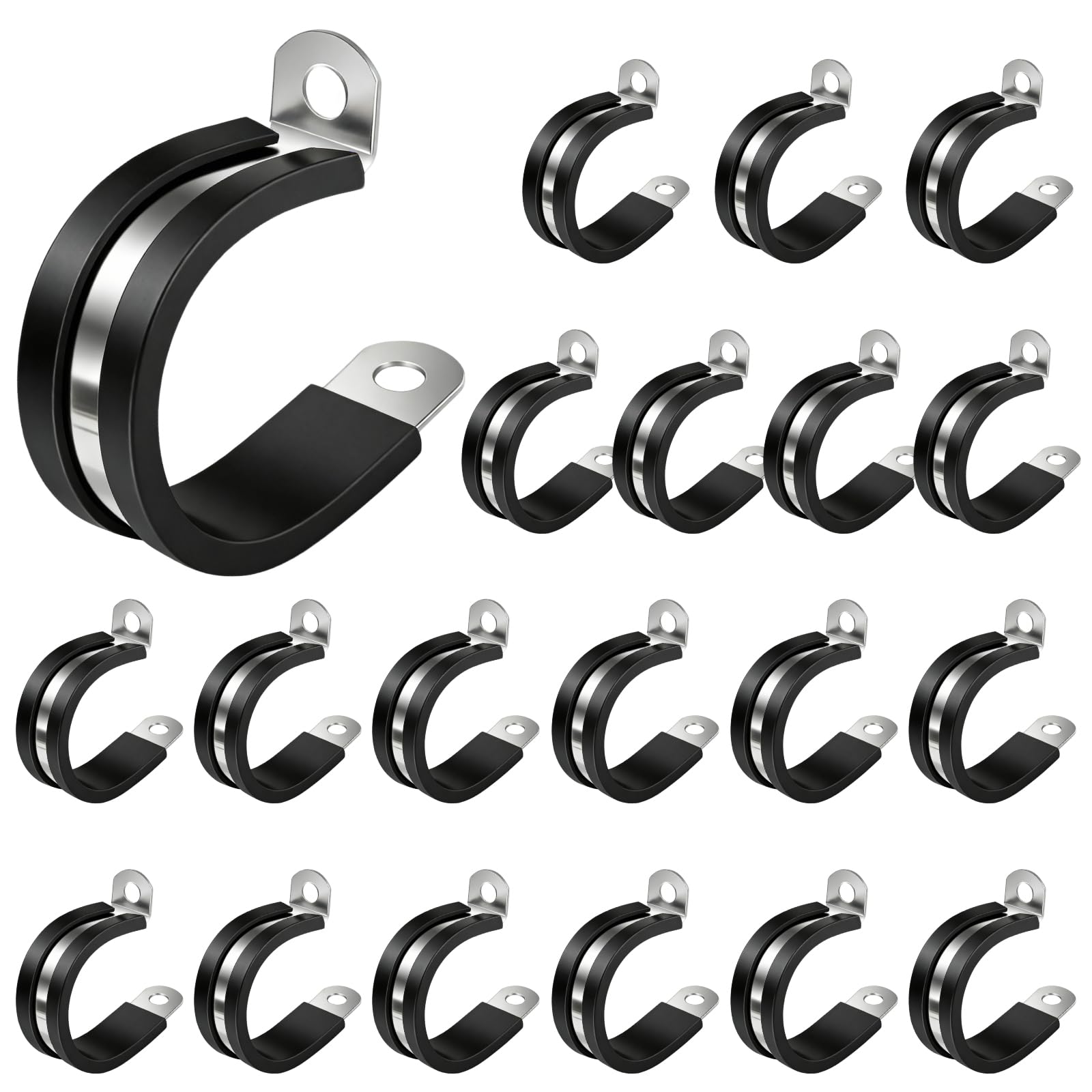Yooyan Pack of 20 30 mm P-Clamp, Stainless Steel 304 with Rubber Insert, Robust P-Clamp, P-Clamp and P-Clip, Versatile Cable Clamp and Pipe Clamp for Secure Attachment