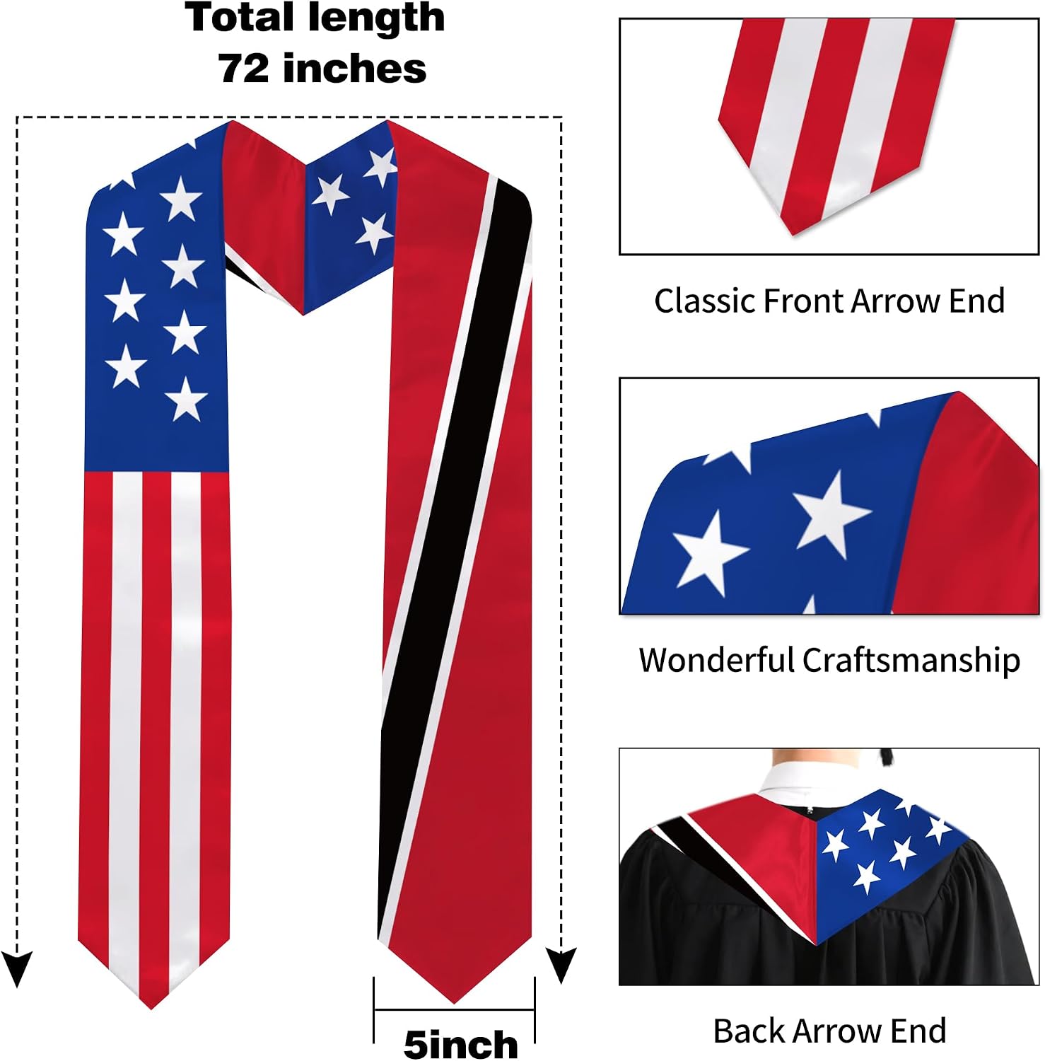 Trinidad and Tobago Flag Graduation Stole 72 x 5 Inches Decorative Ceremonial Accessory Sash for International Student (Baccalaureate Gown and Hat Not Included) (Trinidad and Tobago)