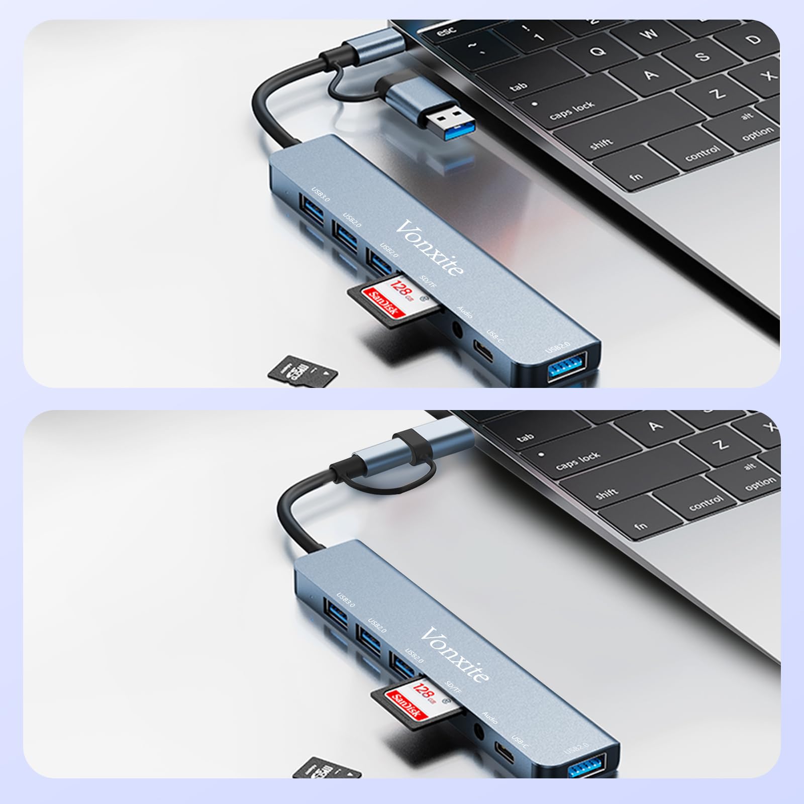 USB C Adapter 8 in 1, USB Hub Multiport Adapter with Type C Data Ports, USB-A 3.0, 3*U SB 2.0, SD/TF Card Reader - Image 4