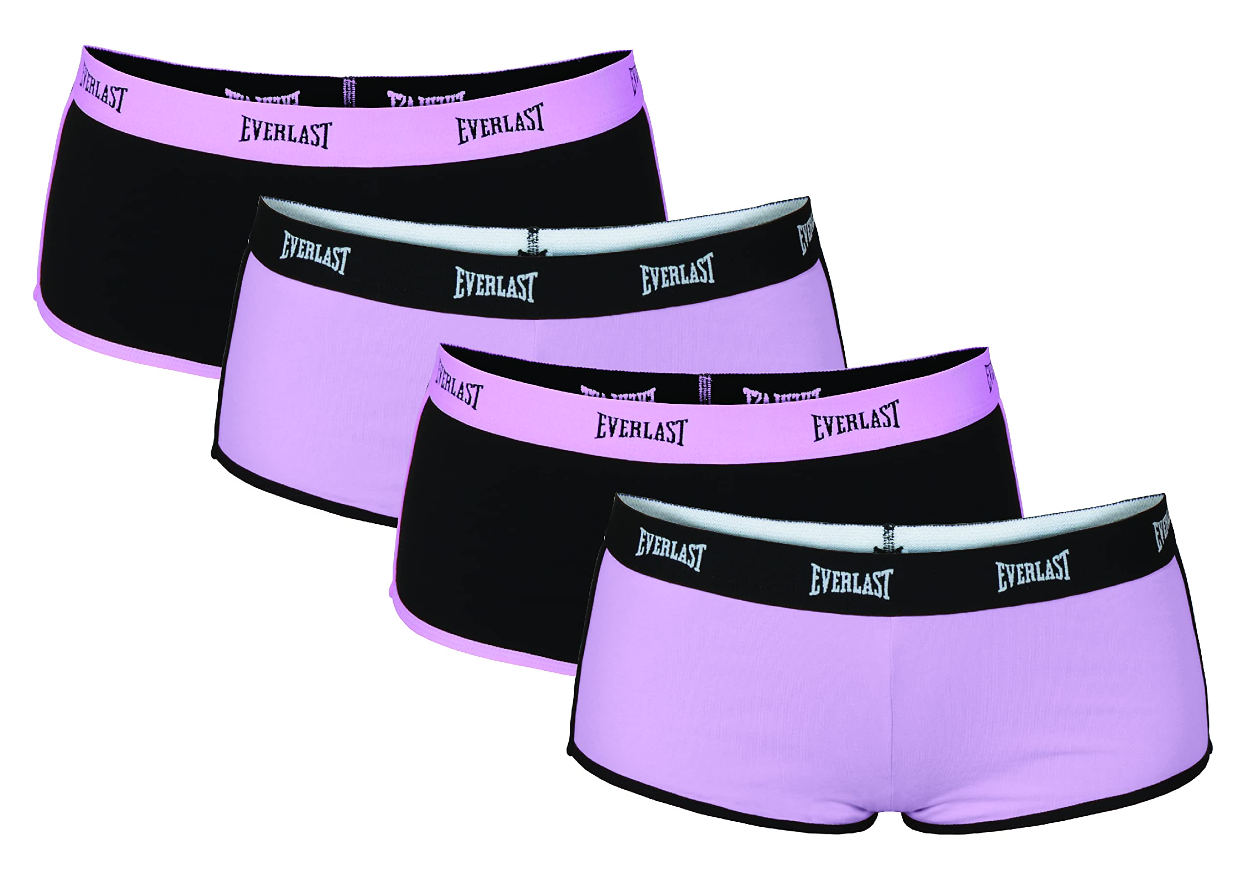 Everlast Womens Cotton Spandex Boy Shorts Underwear Comfortable Panties 4 Pack (Regular Size) - Large - COM C: Black, Purple, Black, Purple