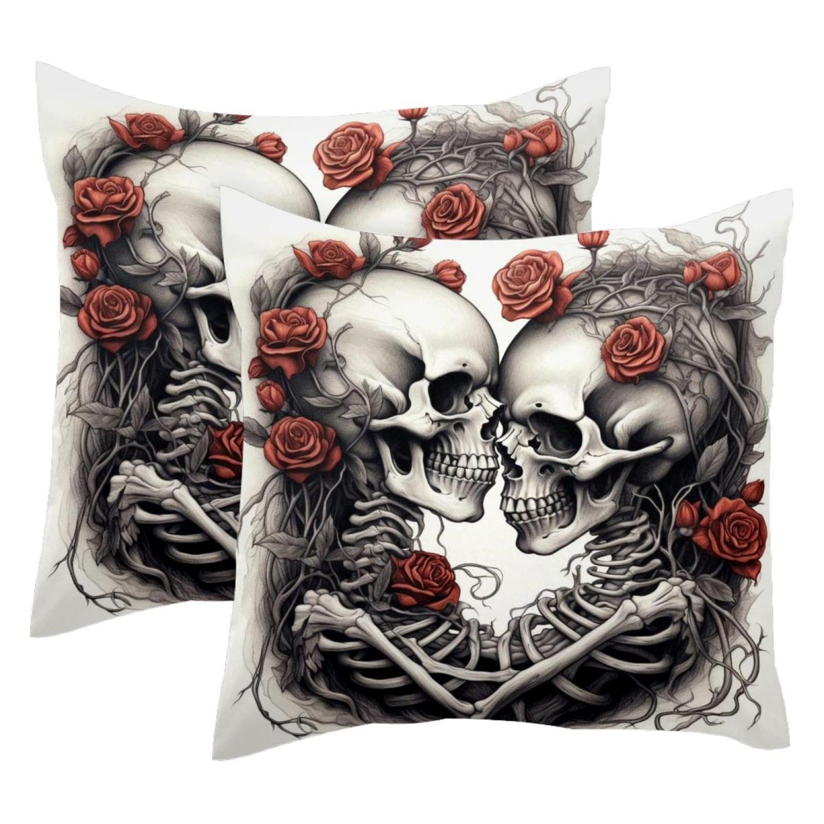 Housse de coussin velours tête de mort pour un salon gothique chic