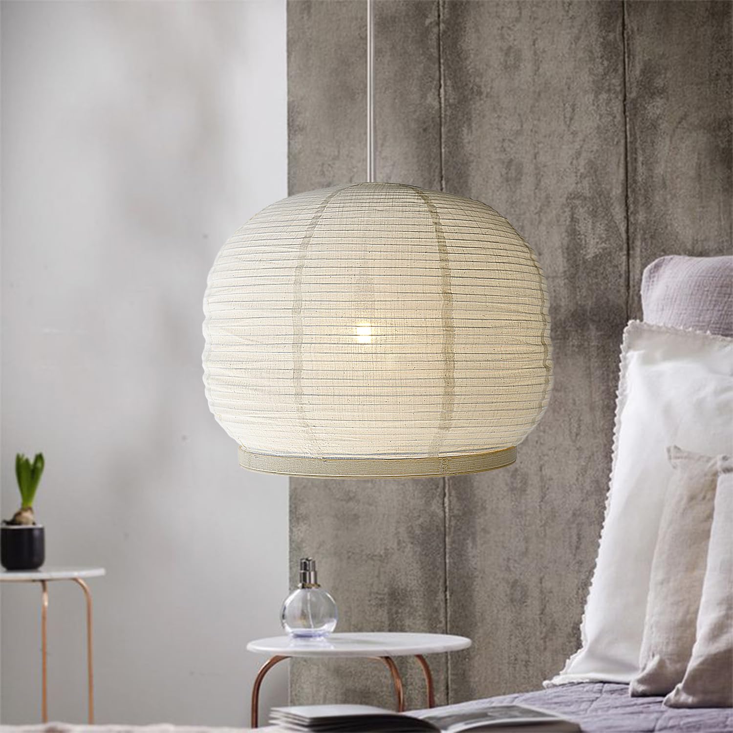 METHDEECO Lámpara Colgante 45 x 35 cm Tela y Bambú con Enchufe | Hecha a mano, Estilo bohemia/japonesa, Con interruptor, Para dormitorio, salón, comedor, Sin bombilla