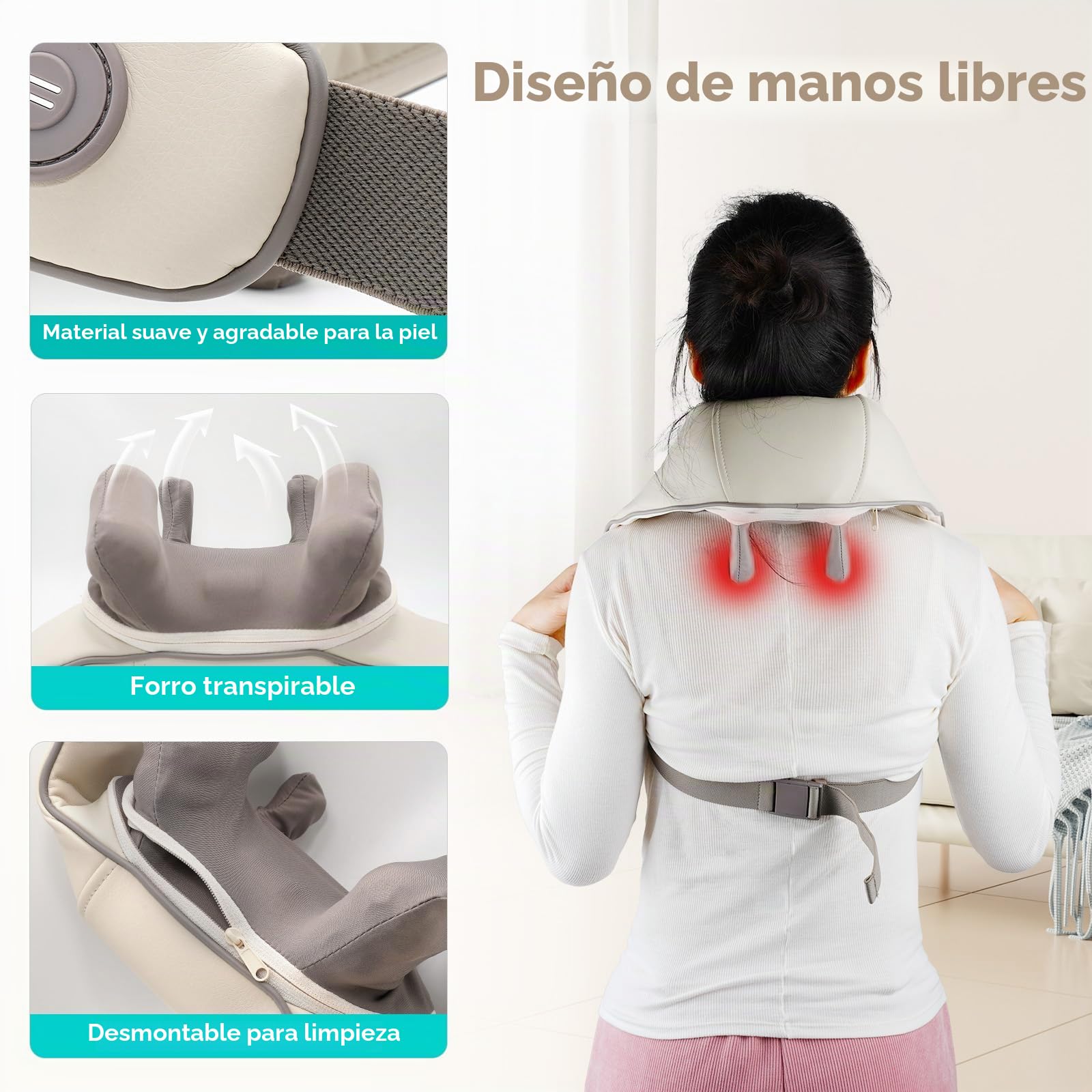 Masajeador de cuello y hombros 5D Shiatsu, masaje de tejido profundo con función de calor, recargable, masajeador de cuello portátil, regalo para mujeres, hombres, amigos, familia