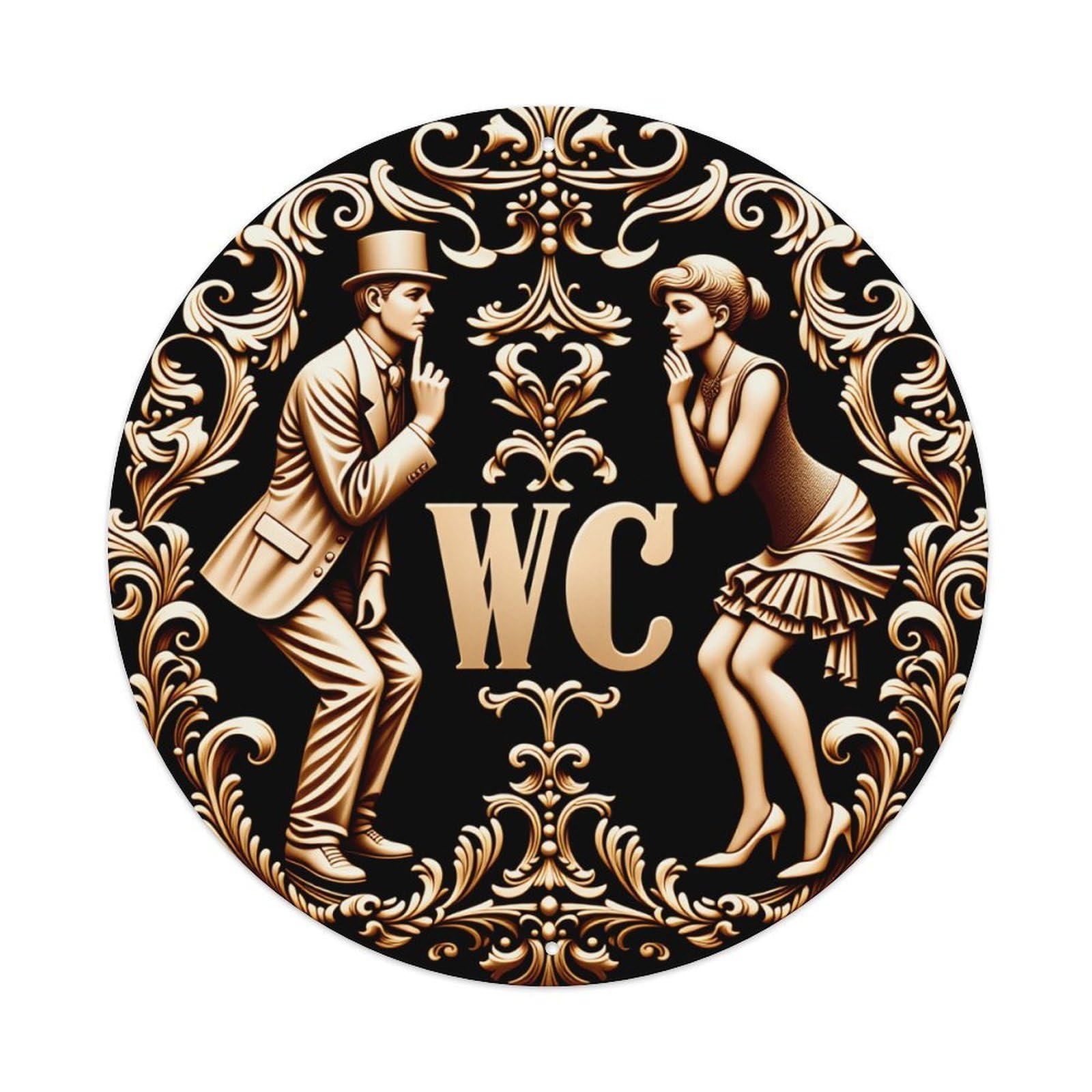 Golden Ornate Vintage Couple Design Metal Tin Sign Vintage Garden Bedroom Cafe Bar Man Cave Home Wall Decor Metal Poster 8x8 inches