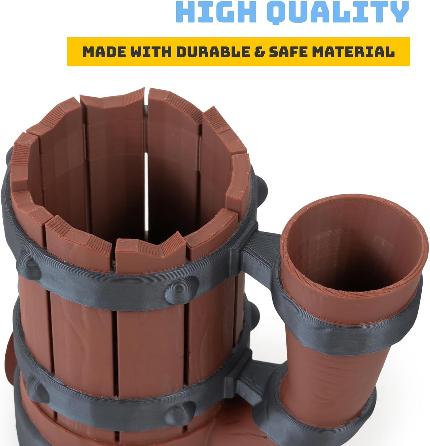 Mug Dice Tower - Dice Rolling Tower, for DND and Tabletop Games, Drink Holder, Tavern Style Board Game Roller, Comes with Random Polyhedral dice, Brown / Grey, BGRS02