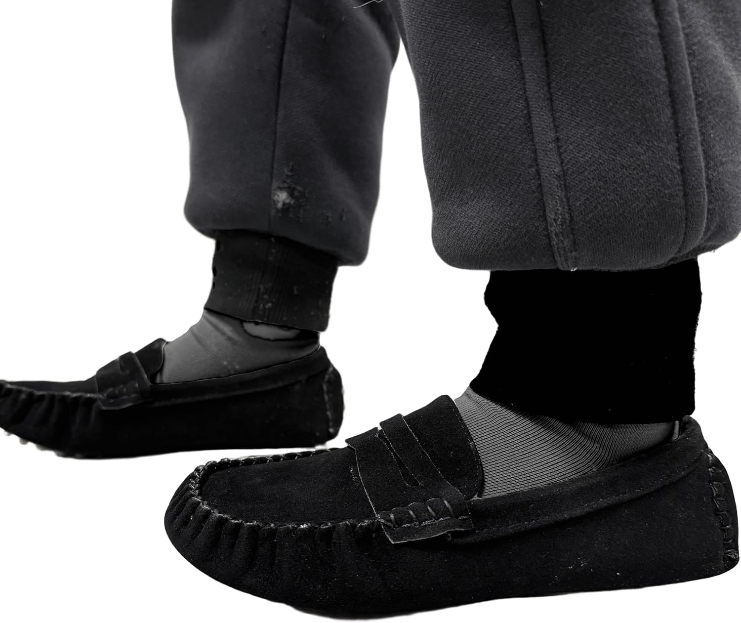 Battle Men Penny Loafers for Little Kids Square Moc Toe Stiching Slip on Faux Suede Flexiable Rubber Sole Flat Heel Toddler's Moccasins One Size Smaller image 2