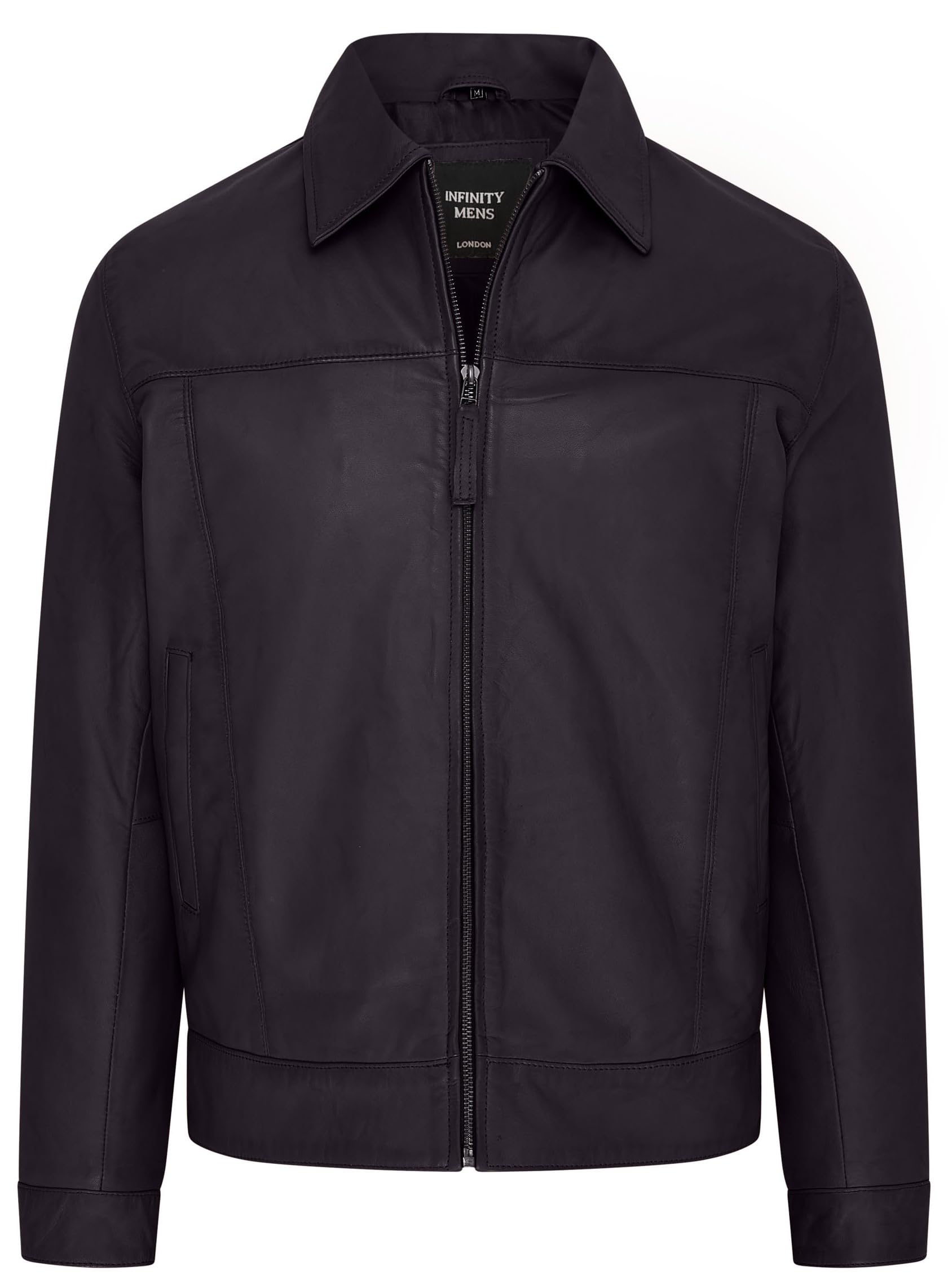 Infinity Leather Men's Black Retro Classic Leather Harrington Biker Jacket - Dram - Uk M | Eu 48 | Us 38