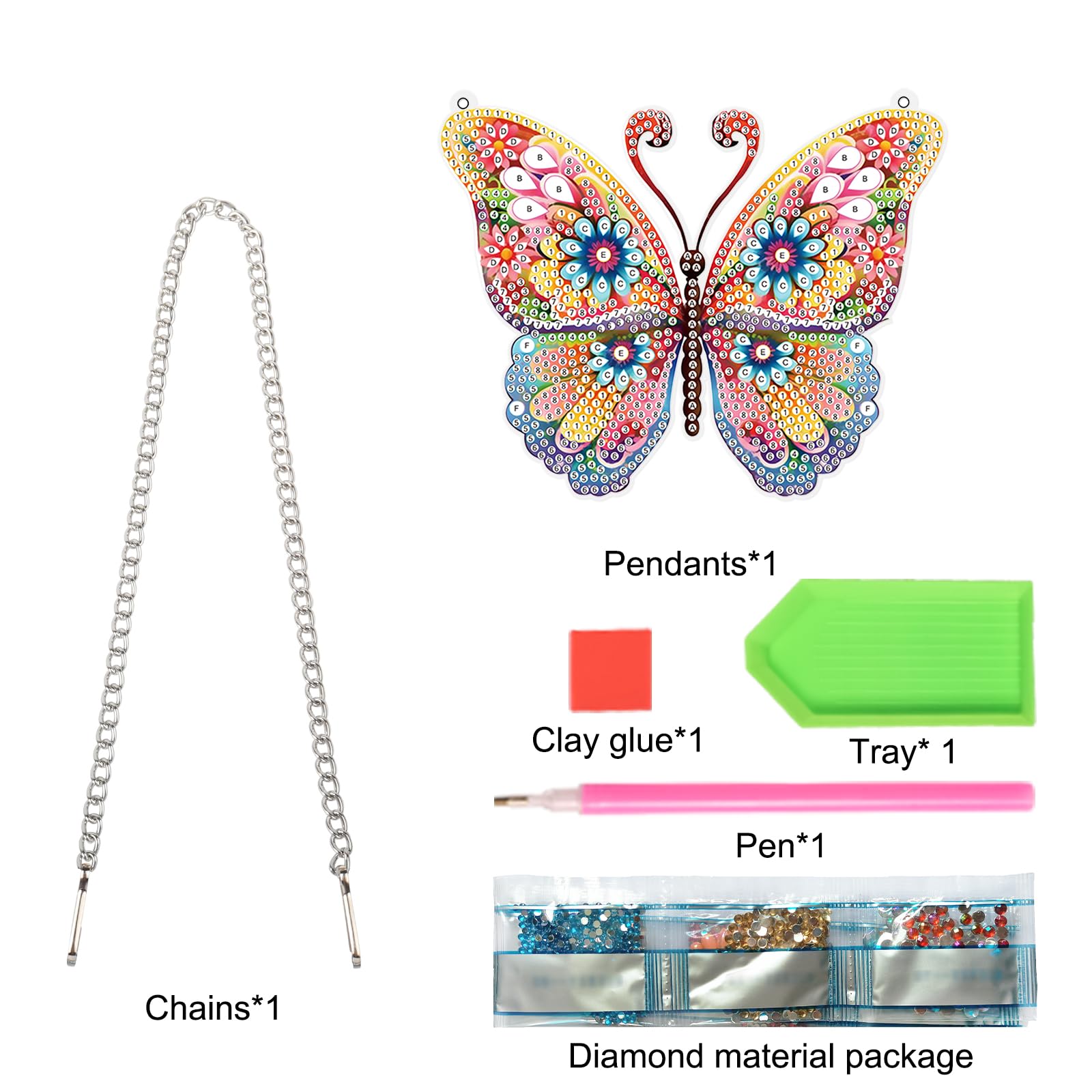 Kit Diamond Painting Pendente Farfalla - Con Diamanti 5D, Catena E Accessori Per Fai Da Te - Foto 5