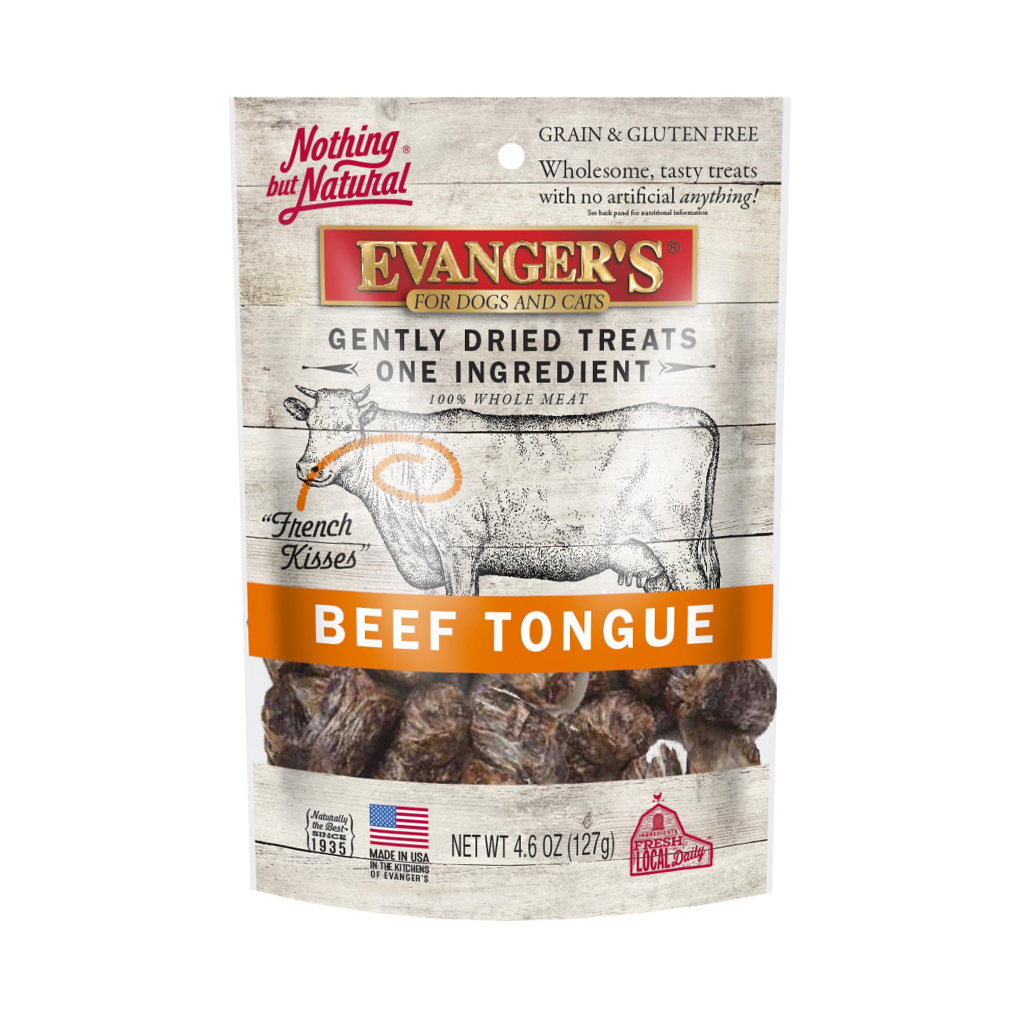 Evanger's Nothing But Natural Gently Dried Beef Tongue Treats for Dogs & Cats – 4.6 oz – Single-Ingredient, Grain-Free, Protein Snack – Supports Digestive & Coat Health
