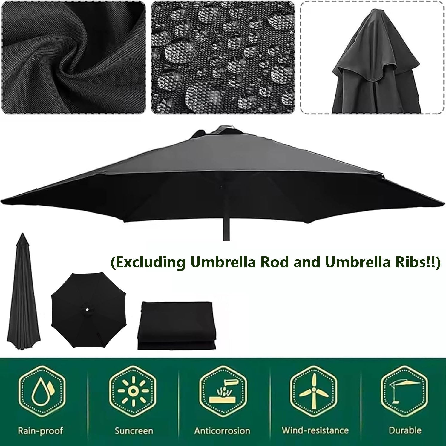 Toile de Rechange pour Parasol 8 Baleines,2m 2.3m 2.5m 2.7m 2.8m 3m 3.3m 3.5m 4m Auvent De Remplacement Pour Parasol De Terrasse Housse de Rechange pour parasols Déporté(Beige,2.5 m/8 ribs)