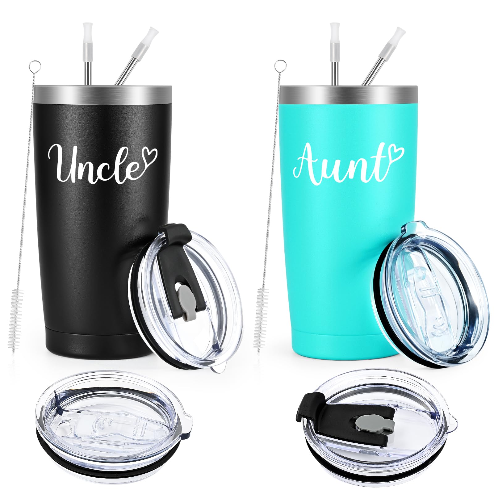 GtmileoAunt and Uncle Gifts, Aunt Uncle Stainless Steel Insulated Tumbler Set, Christmas Birthday Gifts for Aunt Unlcle Auntie from Niece Nephew, New Promoted to Aunt Uncle Gifts(20oz, Black&Mint)