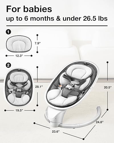Miniatura 5 de Yacul Columpio eléctrico para bebés recién nacidos, columpio infantil con 5 movimientos ajustables y control remoto, función de sincronización y