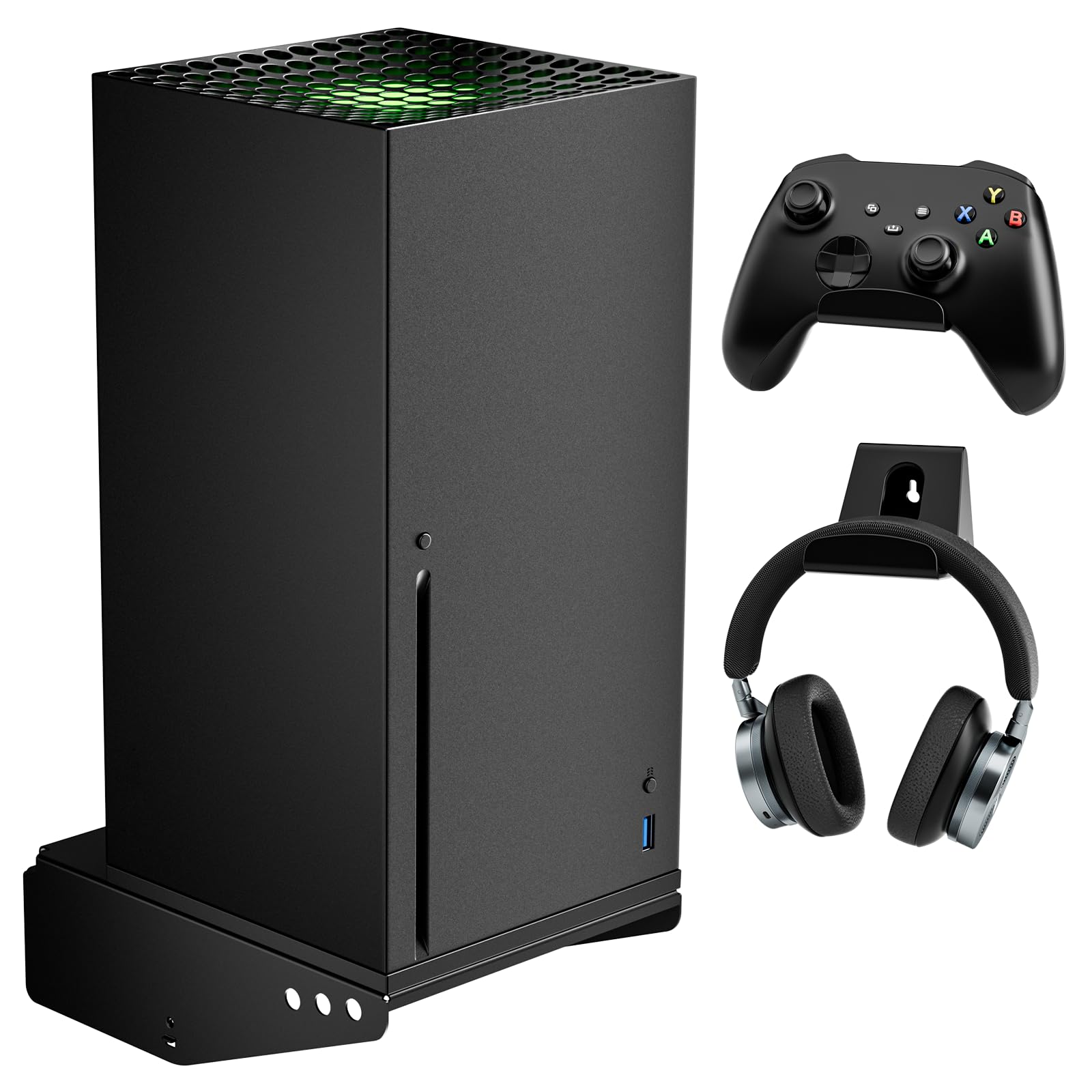 Aceshop Support mural pour Xbox Series X, 4 en 1 Kit de Support Mural pour Xbox Series X avec Contrôleur Détachable et Supports pour écouteurs Rotation Xbox Series X Kits de Montage Mural Accessoire