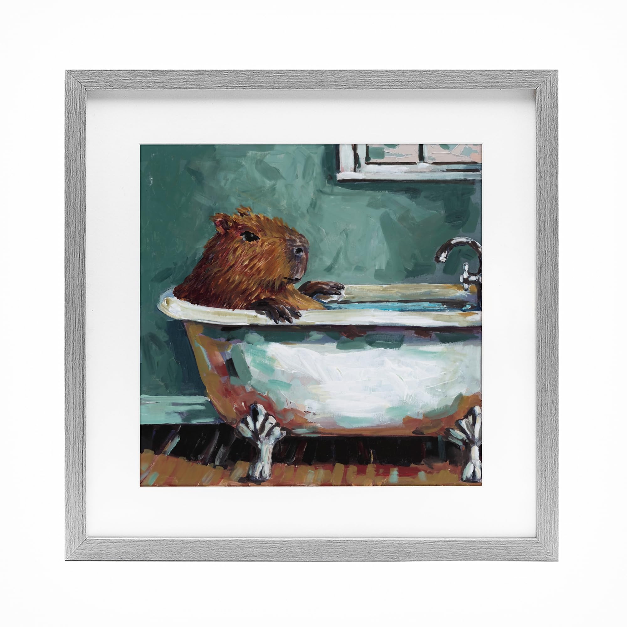 Stupell Industries Capybara in Bubble Bath Gray Framed Print Under Glass, design by Studio Bautista, 13 x 13