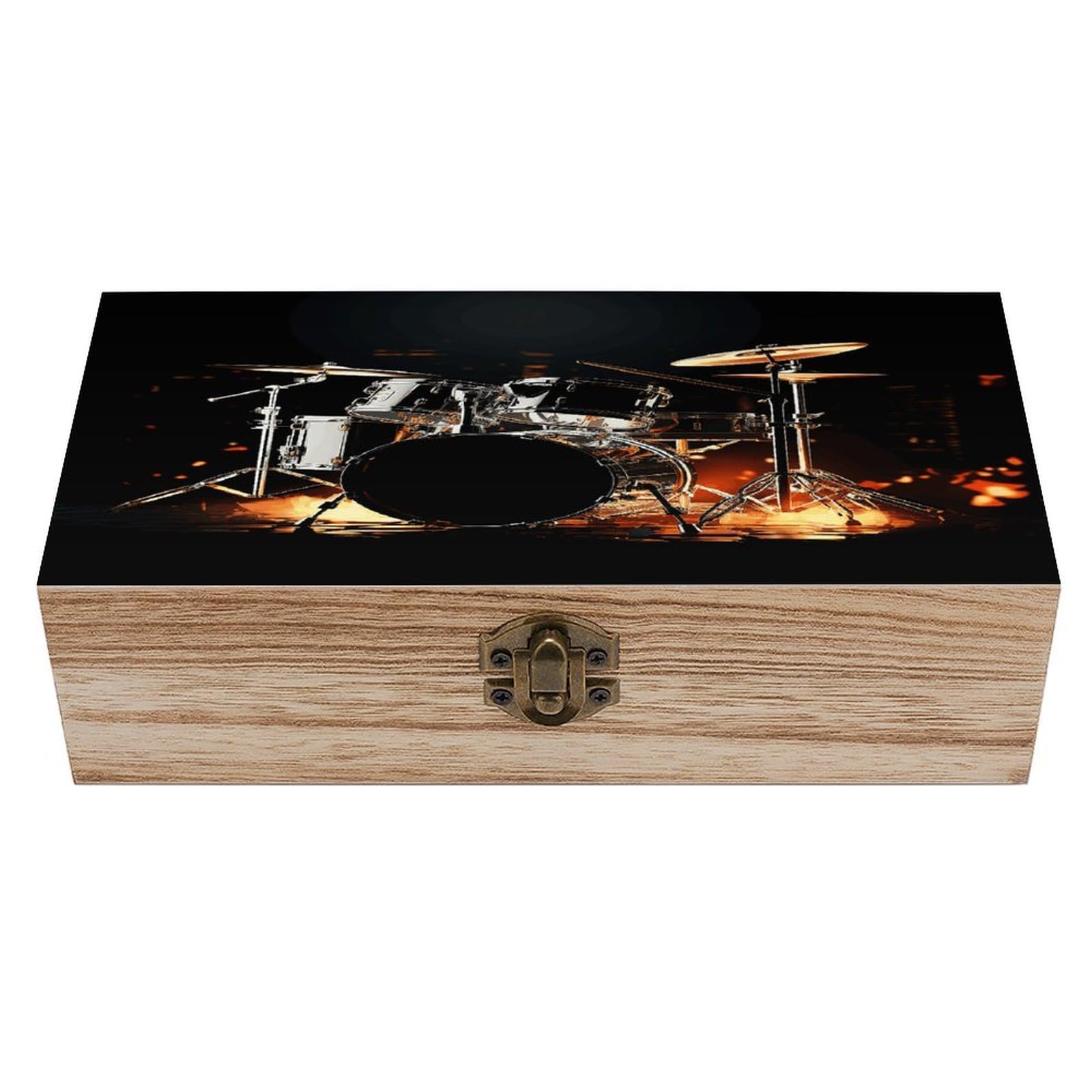 JTREHY Drummer Wooden Storage Box Exquisite Durable Wood Gift Case Sturdy Vintage Jewelry Wooden Chest for Art Hobbies Storage Keepsake Gift