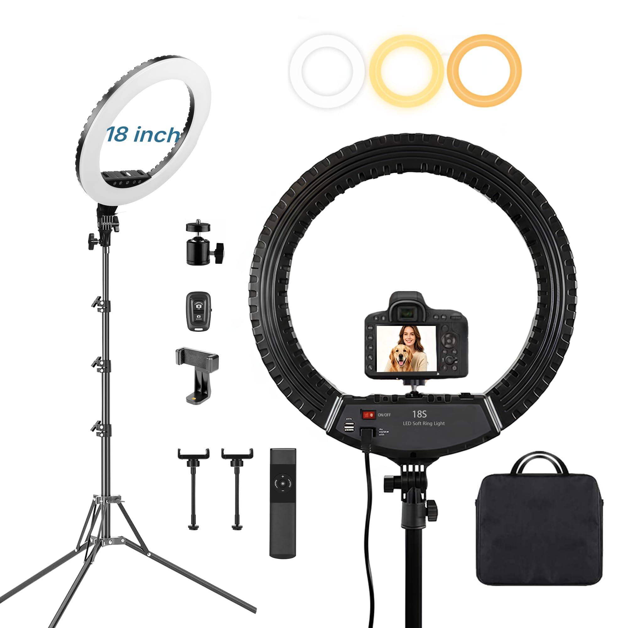 Upgraded 18 inch LED Ring Light Kit with Tripod,CRI≥95, 3000K-6000K Adjustable Brightness & Color Temp, Phone Holder & Remote for Live Streaming, YouTube, TikTok, Photography, Makeup