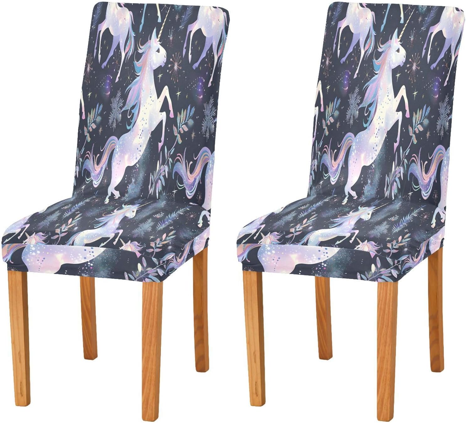 ALAZA Chair Covers for Dining Room, Unicorn Grass Pattern Stretch Chair Cover Sets Chair Protector Removable Washable for Ktichen Restaurant Hotel