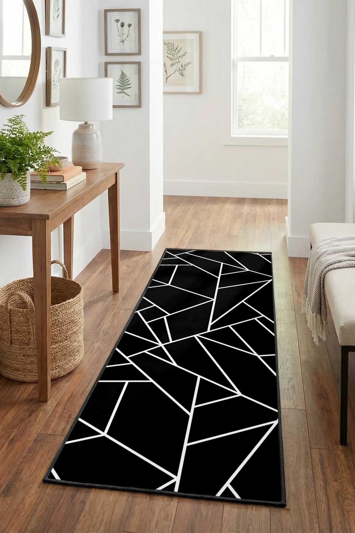 Monnhein Beyaz Yolluk Bölmeli - Yıkanabilir, Kaymaz Taban, Dijital Baskılı, Leke Tutmaz, İnce Hav, Modern Koridor, Mutfak, Antre ve Salon için Dekoratif Yolluk