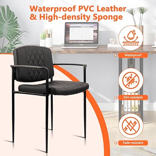 Miniatura 7 de CLATINA Silla apilable para sala de espera con reposabrazos, cómodas sillas de recepción de cuero, silla de escritorio de oficina estacionaria sin