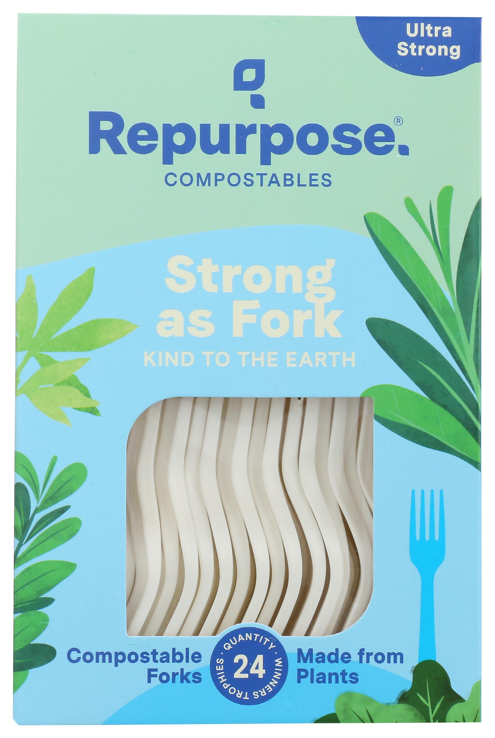 Repurpose Compostables 855995003068 Tenedores de alto calor, vajilla desechable de 24 quilates, papel, blanco roto